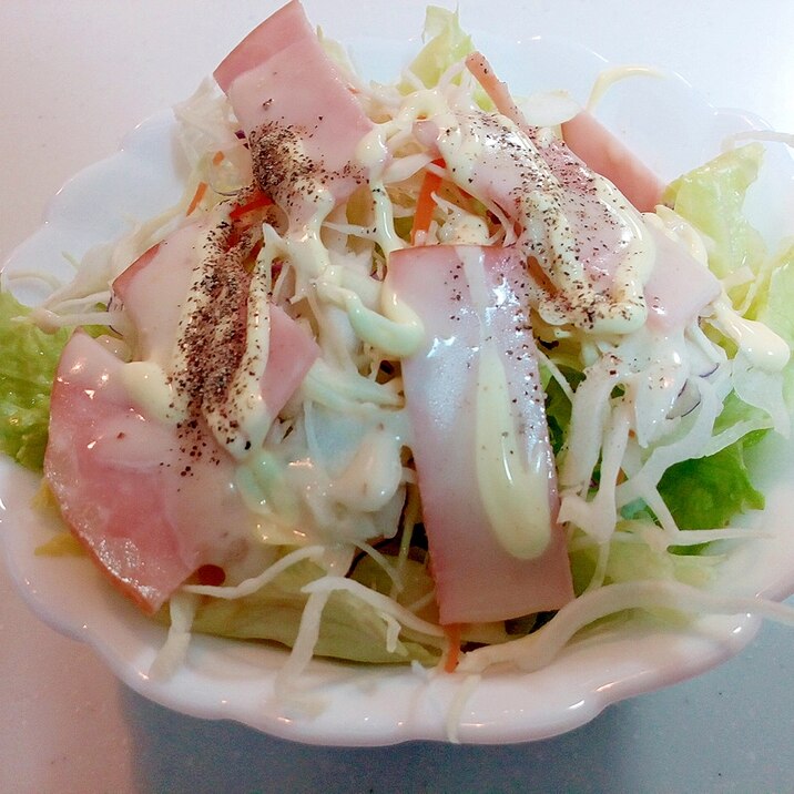 レタスと千切り野菜とロースハムのシーザーサラダ